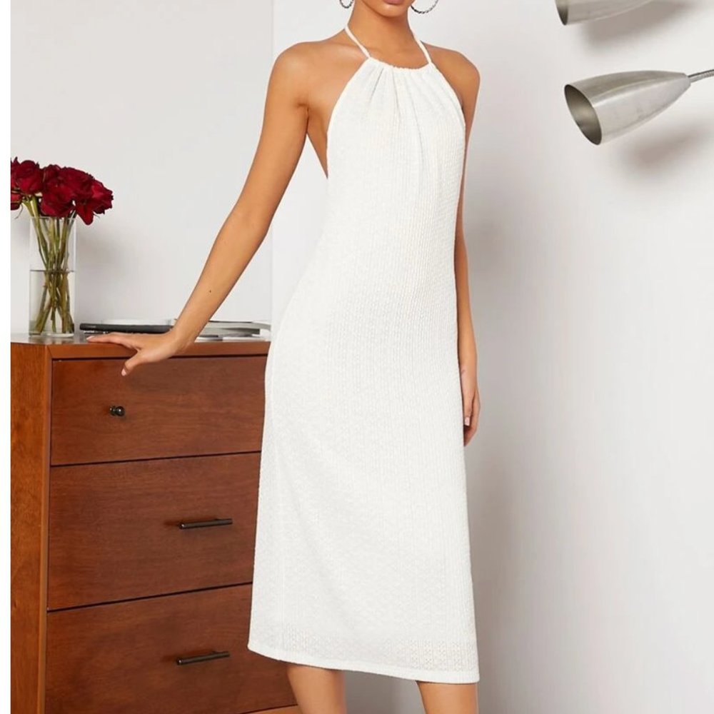 SHEIN Tie Backless Lace Halter Dress